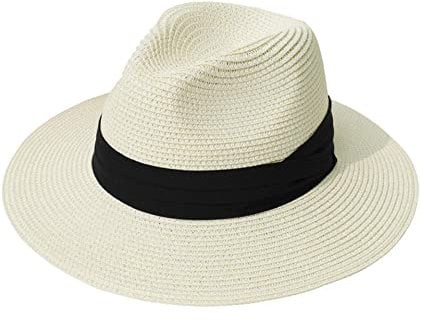Yutdeng Chapeau de Panama Femme Homme Fedora de Paille Chapeau de Soleil Été Léger Respirant Plage Ajustable Hat Bonnet à Large Bord à Enrouleur Chapeaux Jardin Voyage Blanc