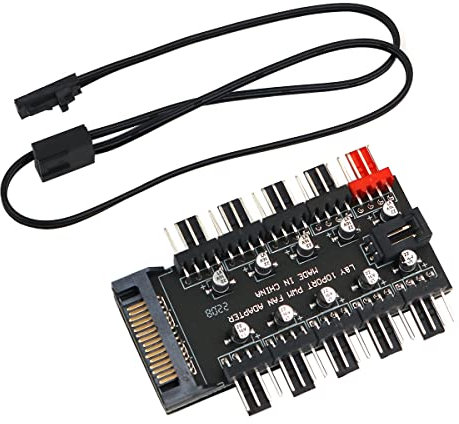 POFET Refrigeración de la CPU del concentrador del ventilador del chasis 10 puertos 12 V SATA a cabezal de ventilador con controlador PWM de 4 pines | Suministro dedicado desde PSU para vincular