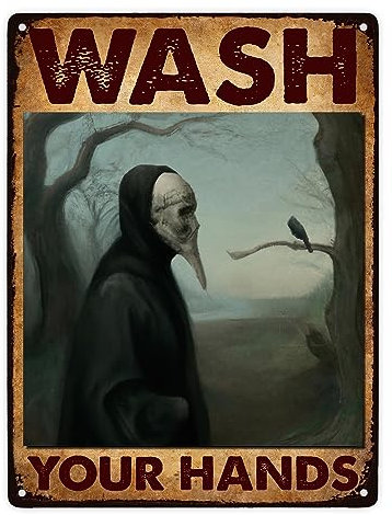 speecheese Metallschild XXL in 28x38 cm Pestdoktor Spruch Wash your Hands