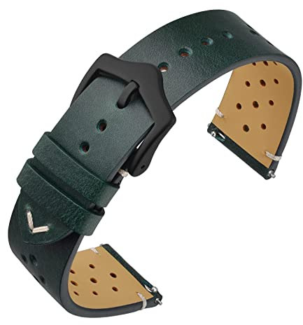 ANNEFIT Vintage Leder Uhrenarmband, Schnellverschluss Ersatzband 22mm mit Schwarz Schnalle für Herren Damen (Tiefe Kiefern)