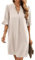 Famulily Sommer Kleid für Frauen Trendy V-Ausschnitt Nette Kleider Casual Lose Flowy Mini Kleid Beige XXL