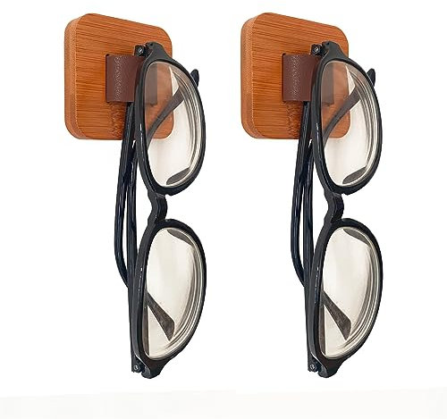 FINDAMAZE Brillenaufbewahrung 2 Stück, kurzer Sonnenbrillen Organizer Wandmontage, Brillenständer/Brillenhalter zum Aufhängen der Brille, Brillen-Display, Holz