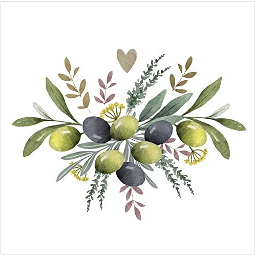Servietten FRISCHE KRÄUTER & OLIVEN in weiß & grün mediterrane Tisch-Deko Motiv Küchen-Kräuter Natural Living Tisch-Dekoration Frühling Sommer Ostern (40, Kräuter & Oliven)