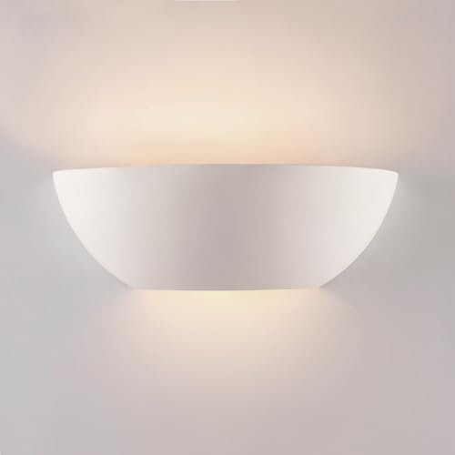HARPER LIVING Ceramic Wall Light, Indoor Wall Sconce Lamp with Open Semi Circle Plaster Shade, E14 Bulb Cap 40 Watts, Modern Wall Wash Lamp for Bedroom, Living Room, Hallway-Length 30CM