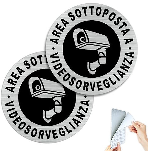 SINMAO Cartello Area Videosorvegliata Adesivo Alluminio con Adesivo, Diametro di 10 Area Sottoposta a Videosorveglianza Metallo 2 Pezzi