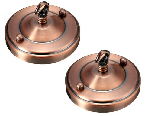 LEDSone Vintage Deckenrosette mit Hakenplatte für Kronleuchter, 108 mm, Metall, antik, seitliche Deckenplatte mit Zubehör für Decken- und Wandlampen (2 Stück, Kupfer)