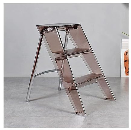 Dachbodenleiter, 3 Stufen, transparentes Acryl, klappbar, mit Metallfüßen, Tritthocker, breites rutschfestes Pedal, Tragfähigkeit: 150 kg/330 lb