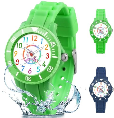 Ayybboo Kinderuhr,Armbanduhr Kinder für Jungen und Mädchen Geburtstag/Weihnachten/Rückkehr zur Schule Saison Geschenk (Grün)