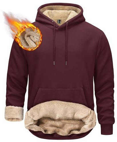 TACVASEN Mens Hoodies Pullover Warm Fleece T-Shirt Hoody Sweatshirt Sherpa Fleece with pocket Wine Red,M