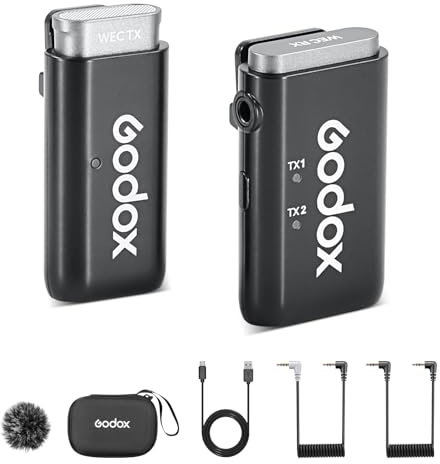 Godox WEC Kit1 Kabellose Lavalier Mikrofon mit Sender und Empfänger, Rauschunterdrückung, 200m Reichweite, 48kHz/16 bit Frofessionelle für Audioaufnahmen