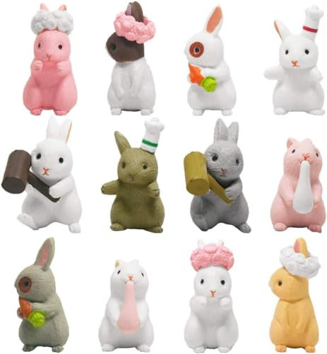 FaJoek 12 Stücke Mini Hase Figuren, Miniatur Kaninchen Figur, Miniatur-Landschaft Kaninchen, Kleine Osterhasen Figuren, Osterhasen Figuren Miniatur, Niedliche Miniatur Kaninchen, für Heimtextilien