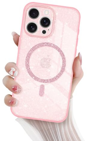 Newseego Custodia per iPhone 15 PRO Max Glitter Trasparente Ragazze Donne [Compatibile con MagSafe], Cover Magnetica Telefono Scintillante Antiurto Protezione Fotocamera Cover iPhone 15 PRO Max-Rosa