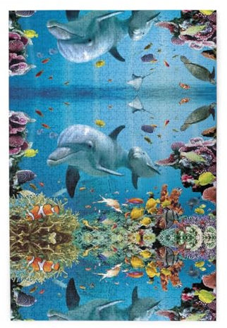 Ocean Dolphin Looking At You Print Premium Wooden Jigsaw Puzzle - 1000 Pieces - Plastic Box Packaging