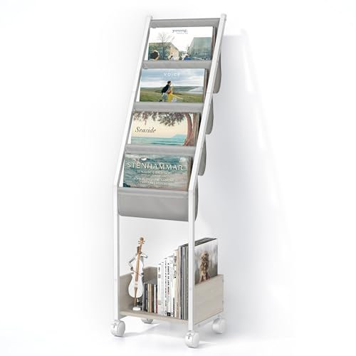 Vinyl Record Storage, Record Holder Up to 100 Albums, Record Stand with 4 Tier Vinyl Holder Display Shelf, Vinyl Storage Organizer Rack, Movable Record Table for Book Magazine Turntable (White)