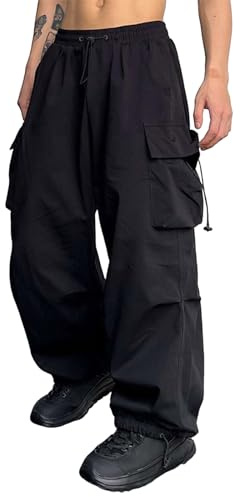 Cargohose Herren Oversized Vintage Weites Bein Sweathose Fallschirmhose Cargo Lange Hosen Streetwear Freizeithose mit Gummizug Baggy - Weite Hose Herren Hip Hop Y2K Jogginghose