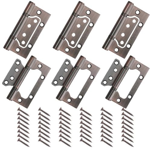 6 Packs Flush Hinges,4 Inch Ball Bearing Stainless Steel Door Mute Hinges for Internal Door, Kitchen Cabinets, Cupboard, Wardrobe (Bronze)