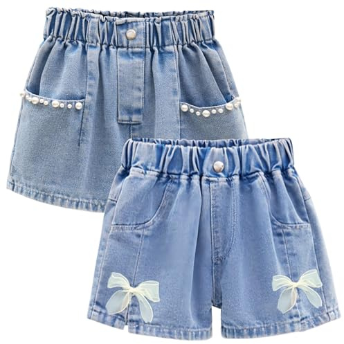 Amur Leopard Enfant Fille Shorts Jeans Ensemble de 2pcs Shorts en Denim Respirants Pantalons Courts Bermudas Été, Bleu A, 160/6XL/12-13 Ans