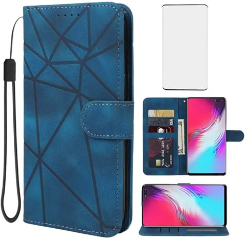Wanyuexes Hülle für Galaxy S10 5G Case, für Samsung S10 5G SM-G977U Schutzhülle mit Schutzfolie, PU Leder Wallet Flip 3 Karten Halter Standfunktion Handyhülle für Samsung Galaxy S10 5G Blau