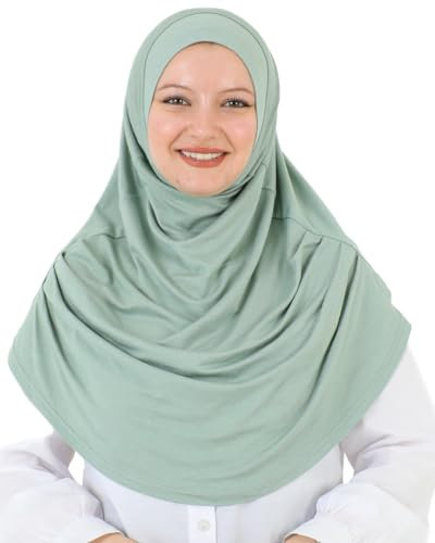 Prien Kopftuch für Damen, Lang Muslim Hijab Frauen, Türkisch Khimar Schal Islamische Kleidung, Konfektionshijab Kopftücher Kleider, Muslimische Sport Head Scarf Set (Hellgrün)