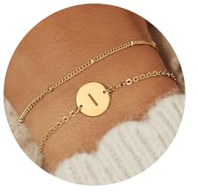 YADOCA Gold Armband für Damen - 18K Gold Gefülltes Brief Initial Armband Personalisierte Scheibe Monogramm Armbänder für Frauen Teenager Mädchen Geschenke - I