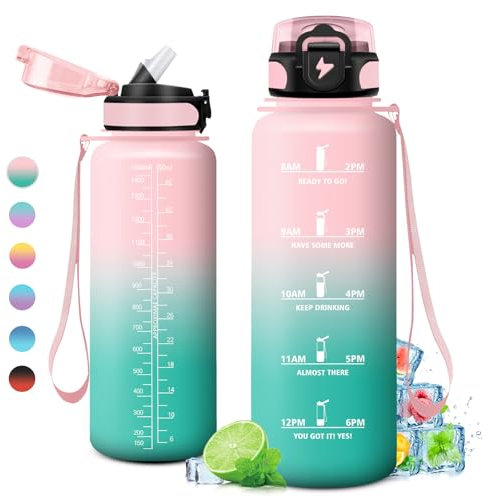 Trinkflasche 1.5L, Große Trinkflasche Sport, Wasserflasche Auslaufsicher mit Strohhalm, Trinkflasche Kohlensäure Geeignet, Fitness Trinkflasche, BPA-Frei, Sportflasche für Erwachsener, Büro