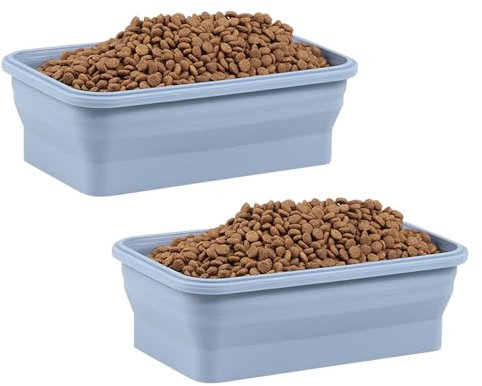 APITOS 2-Pack Silicone Collapsible Dog Bowl,Large Collapsible Dog Bowl 1250 mL,Feeding Dog Bowls with Lid,Sturdy Reinforced Rim Leak-Proof Dog Bowl for Cats, Dogs Hiking and Camping (blue&white)