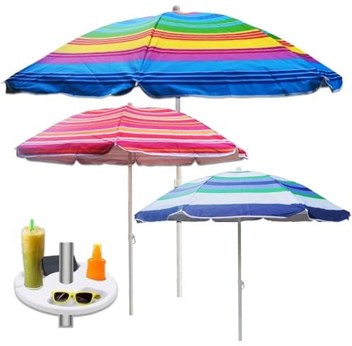 Maury's Ombrellone da Spiaggia Glamour + Tavolino per Ombrellone in Colorazione Assortita per una Protezione Solare Elegante e Resistente (Sorrento Assortito 1,8 Mt)