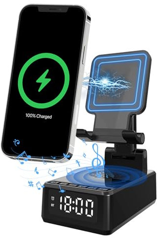 Enceinte Bluetooth avec Chargeur sans Fil et Support Telephone Portable Bureau Pliable, Chargeur Induction Support, Original Utile Cadeau pour Homme,Femme,Papa,Collegue