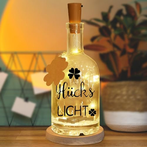 LED Flaschenlicht mit Spruch - Lucky Licht,Beleuchtete Flasche, Dekoflaschen mit Korken,Beste Freundin Geschenke,Mutmacher Geschenk für Freundin,Geburtstagsgeschenk für Freundin Frauen Schwester (B)
