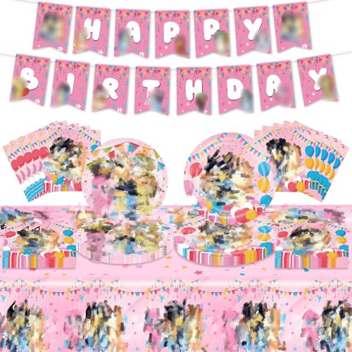 Decoración de cumpleaños, 42 piezas de decoración de fiesta, suministros de fiesta de cumpleaños, juego de vajilla para niños, decoración de tartas, mantel de cumpleaños, servilletas, platos, vasos de