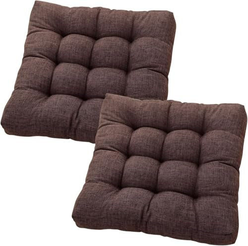 Sitzpolster für Esszimmerstühle, 100% Leinen, Dickes Sitzkissen, 45 x 45 cm, Küchenstuhlkissen, 6er-Set, für Wohnzimmer, Küche, Garten, Büro, E, 45 x 45 cm (2 Sitzpolster)