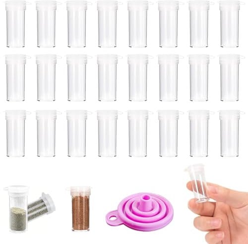 SHENSAIGO 20 Stück Mini Salzstreuer für Unterwegs, Kunststoff Salzstreuer Klein mit Etikettenaufkleber und Trichter, Gewürzstreuer für Reise Camping, Salzstreuer mit Deckel für Salz Pfefferstreuer