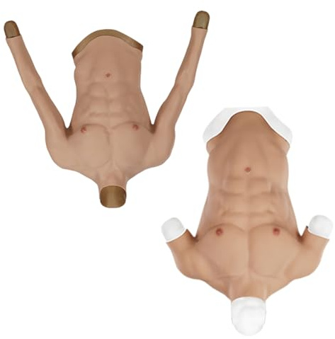 JYACANS Silikon-Muskelanzug, realistische männliche Brustplatte, hoher Kragen, gefälschte Bauchmuskeln, Brust mit Armen für Cosplay, Halloween