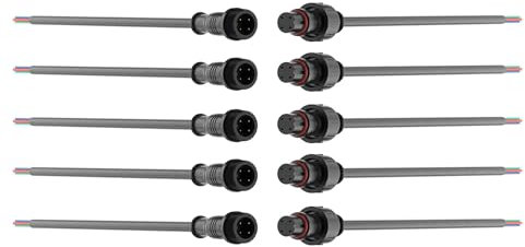 HUAZIZ 5 Paires Connecteurs Electrique Etanches, 4 Broches 4 Cœurs Mâle Femelle Connecteur LED Plug 20 cm avec Câble d'extension 18AWG pour Bande Lumineuses LED Extérieure Intérieure