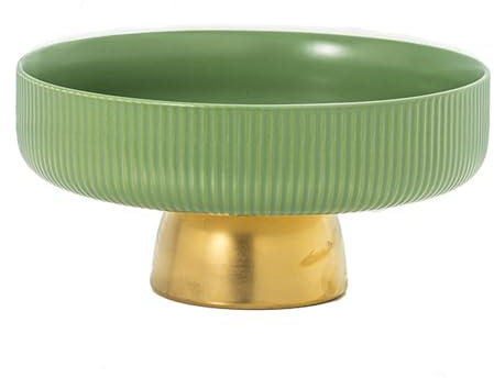 EEYZD Frutero cerámica,frutero Redondo con Pedestal Dorado,frutero Decorativo Moderno para encimera Cocina,Bandeja para exhibición de postres y ensaladas,Verde,6in