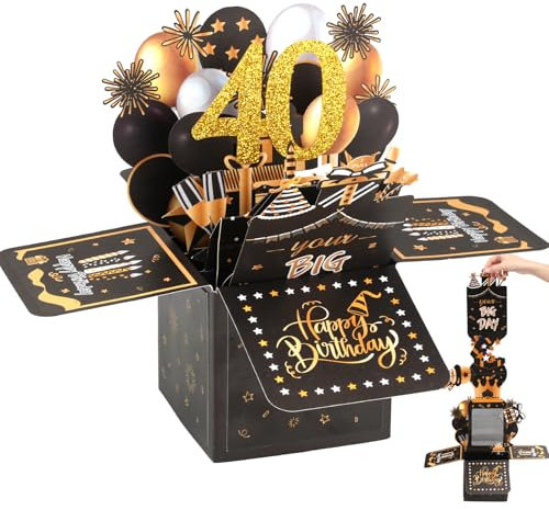 40.Geburtstagskarte, 3D Pop Up Karte Geburtstag, Geburtstagskarte zum 40, Schwarze Gold Happy Birthday Karte, 40. Geburtstag mit Umschlag, für Frauen Männer Familie Freunden