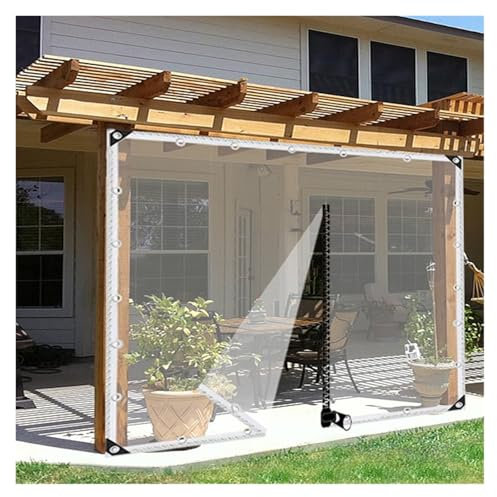 VagxTbs Transparent Gazebo Tarpaulin with Eyelets PVC Windproof Curtain 420g/㎡ Waterproof Tarpaulin Divider Curtain With 1 Zip for Outdoor Garage (4x5m/13.12x16.4ft)