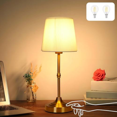 BomKra Nachttischlampe Touch Dimmbar - LED Kabellos Tischlampe, 5200mAh Aufladbare Akku Lampe mit USB, Tischlampe für Schlafzimmer Wohnzimmer Büro (Gold)