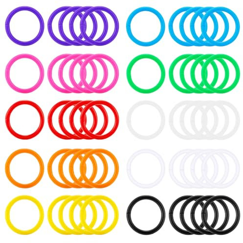 50Pcs Loose Leaf Binder Rings Colorful Book Rings Plastics Notebook Paper Rings for Flash Cards Keychain Key Ring for Books Index Cards Students Teachers Workers School Office,10Colors,1.1inch