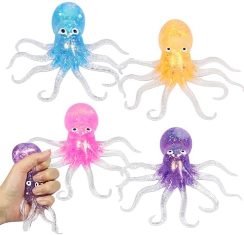 4 Stück Stressball Octopus, Anti Stress Squeeze Ball, Anti Stress Spielzeug | Octopus Squeeze Ball, Anti Stress Bälle, Antistressball Spielzeug Kinder und Erwachsene, Fidget Toy für Partytüten Füllstoff