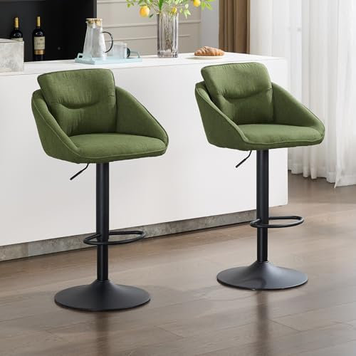 Ya-Home Barhocker 2er Set Barstuhl aus Leinen Bistrohocker Höhenverstellbar Tresenhocker mit Rückenlehne gepolsterte Thekenhocker mit Fußstütze für Küche/Wohnzimmer, Grün