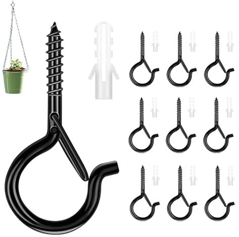10 Stück Schraubhaken Edelstahl Schwarz,Haken Zum Schrauben,Schraubhaken Schwarz,Hakenschrauben,Schraubhaken Mit Sicherung,Deckenhaken Für Pflanzenkörben Vogelhäuschen Windspielen Lichterketten