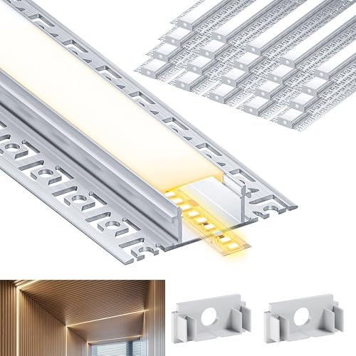 Brillivanture 20 x 2M LED Profil für Einbauinstallation, LED Trockenbauprofil mit milchigem Diffusordeckel, geeignet für gebogene Wände, Unterputz Profil mit 20 mm Innenbreite，Streifen Profil