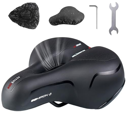 Fahrradsattel mit Gel & Memory Foam, Breiter Ergonomischer Komfortsattel für Damen & Herren - Wasserdichter Fahrradsitz für E-Bike, Cityrad & MTB, Atmungsaktiv & Stoßdämpfend (Rot)
