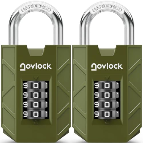 NOVLOCK Candado de combinación de 4 dígitos – resistente y seguro – arco de acero templado de 7 mm – para taquillas, armarios, portones, vallas y cobertizos – 2 unidades, verde