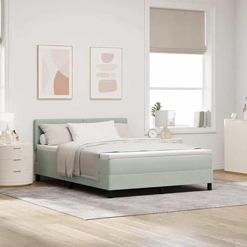 NuvlaGu Samt Kopfteil Boxspringbett 140x200 cm hellgrau - Luxus Kopfstütze für Schlafzimmer, weiches Velours Material, stilvolle Ergänzung