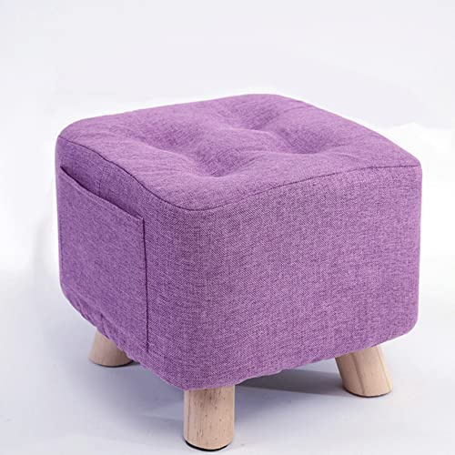 S3YT8U Lila Leinen-Fußhocker, Ottomane für Wohnzimmer und Schlafzimmer, Kleiner quadratischer Ruhehocker mit Schuhaufbewahrung, 28 x 28 x 25 cm