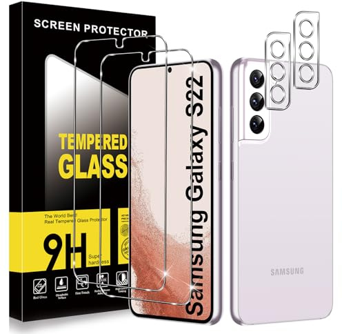 ZhuoFan Schutzfolie für Samsung Galaxy S22 für Panzerglas, 2 Stück Displayschutzfolie mit 2 Stück Kameraschutz, 9H Härte Gehärtetes Glas, Ultra HD Klar HD Schutzglas Anti-Kratzen Folie