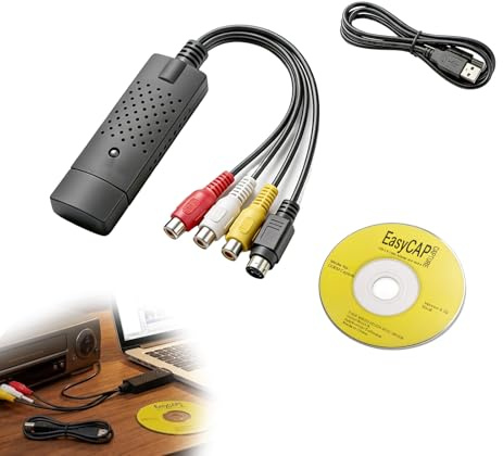 Jetstream USB 2.0 Audio Video Grabber Konverter, VHS Digitalisieren Konverter, Bearbeiten von Video- und Audiosignalen, von VHS-/Hi8-/Mini-DV-Kassetten auf PC, kompatibel mit Windows für PC, DVD