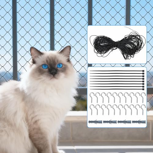 ZEKUN Katzennetz 6x3m Katzennetz für Balkon Ohne Bohren Inkl Klebehaken & Fixiertes Seil Einfach Mit Dem Katzennetz Balkon Balkon Katzenschutz Robustes Katzennetz Wetterfest Fenster & Terrasse Sichern